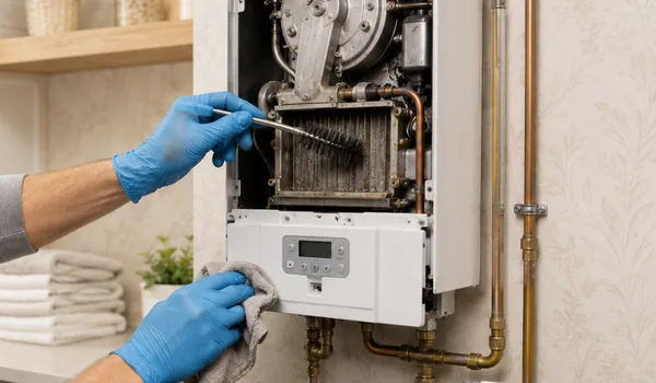 water heater cleaning, the heat exchanger of the open device is cleaned with a brush, Tallinn Torutööd uses citric acid to remove scale, which does not damage the enamel layer.