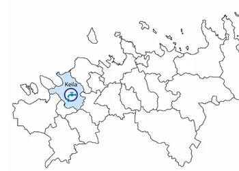 The circular logo with a water tap and a drop indicates Keila on the map of Lääne-Harjumaa, Keila's detached house with a solid-fuel boiler has a thermal outlet valve, which directs cold water to the cooling coil of the overheated boiler.